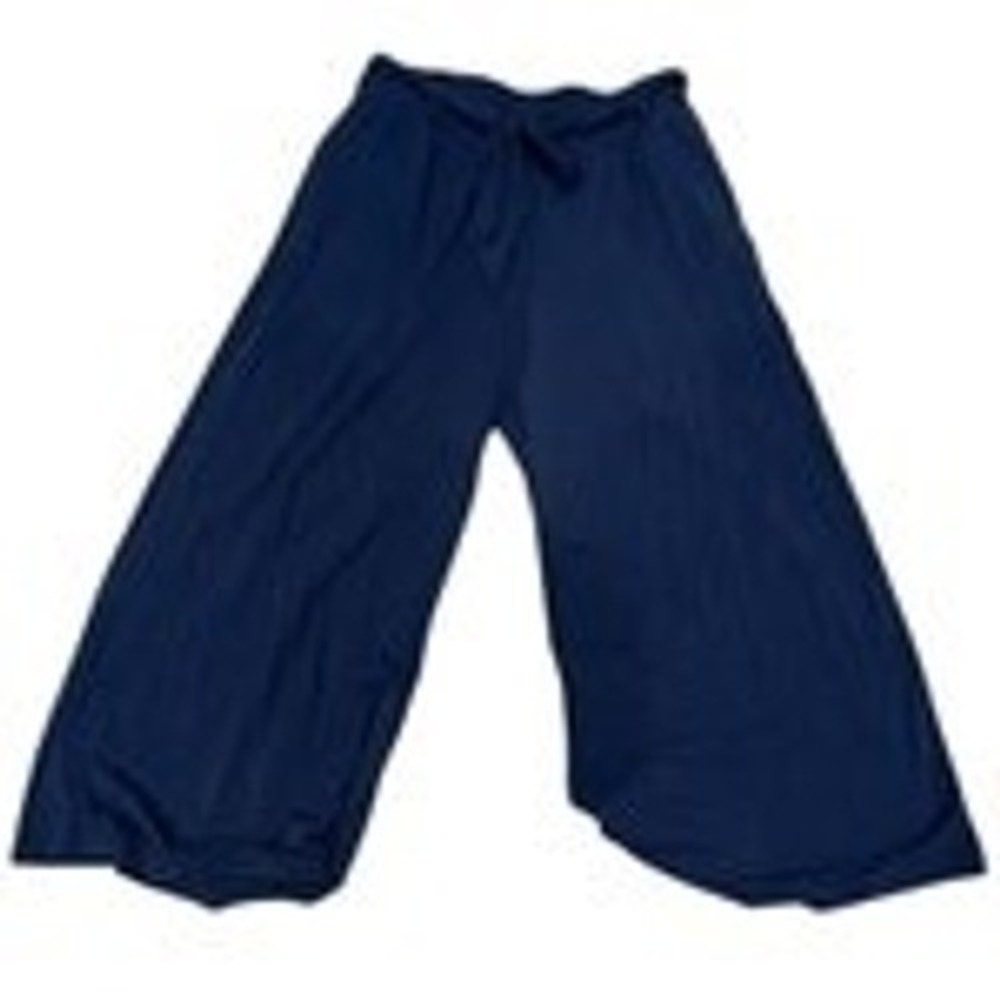 Ella Mona Navy Blue Gaucho Pants Wide Leg Cropped Drawstring Boho Trousers M